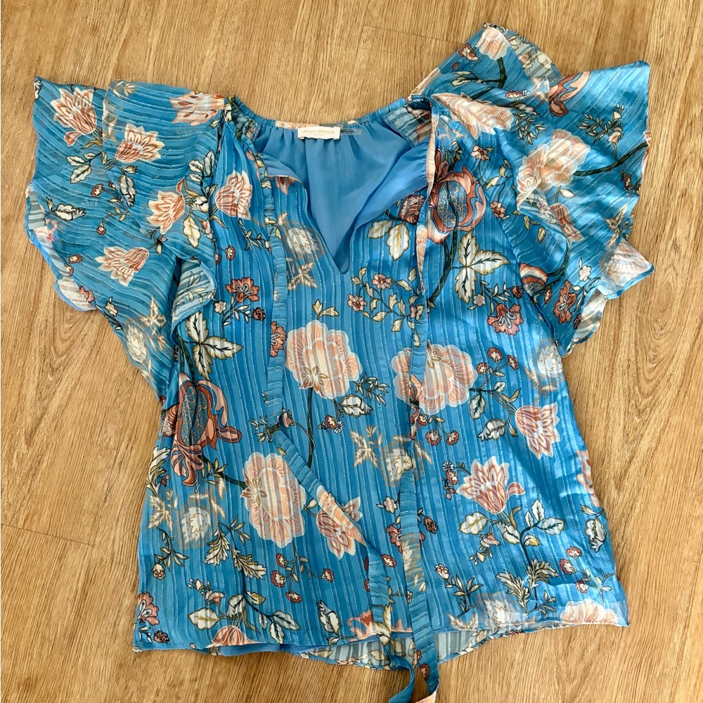 Ramy Brook Floral Blue Blouse